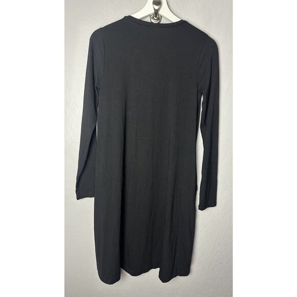 NWT J Crew Swingy Dress Black Jersey Stretch Pockets Knee Length Long Sleeve - Picture 2 of 5